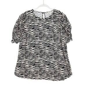 Loft Plus Zebra Print Puff Sleeve Blouse Black White Viscose Size 16